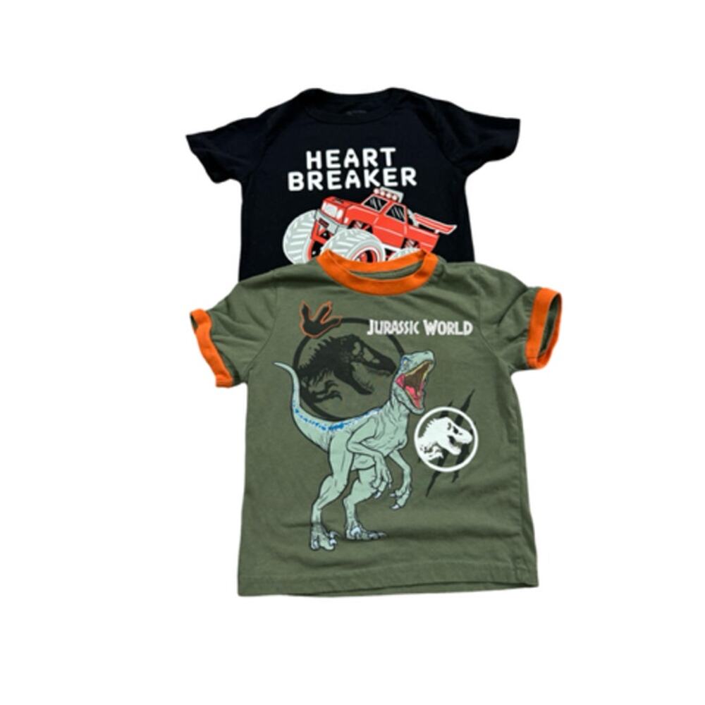 Boys 3T Graphic T Shirt Lot 2 Jurassic World Dinosaur Heart Breaker MonsterTruck